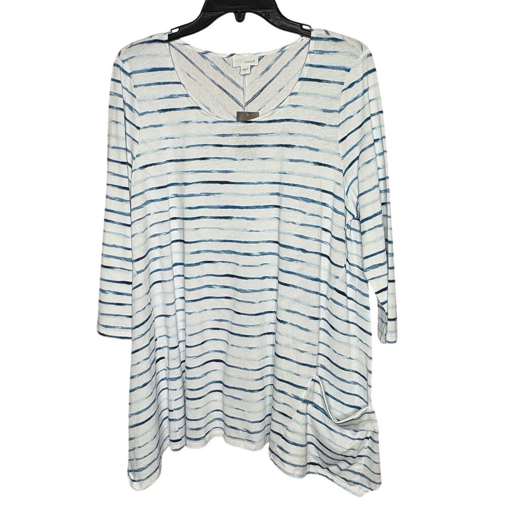 J. Jill Pure Pullover Artsy Longline Coastal Blue White Tunic Top Size Large New